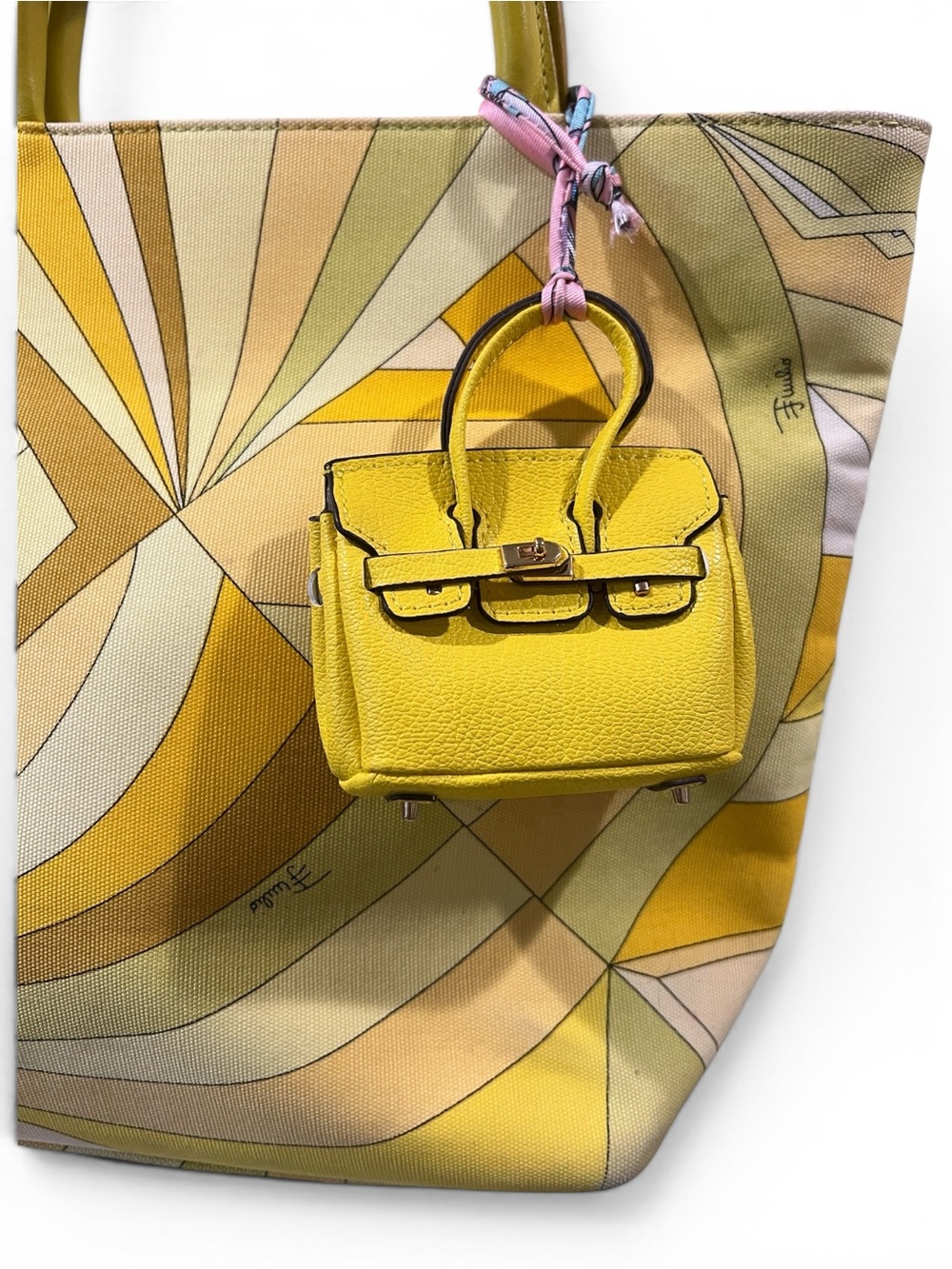 Yellow Mini Top-Handle Bag Charm with Scarf Tie NWOT - Picture 6 of 7